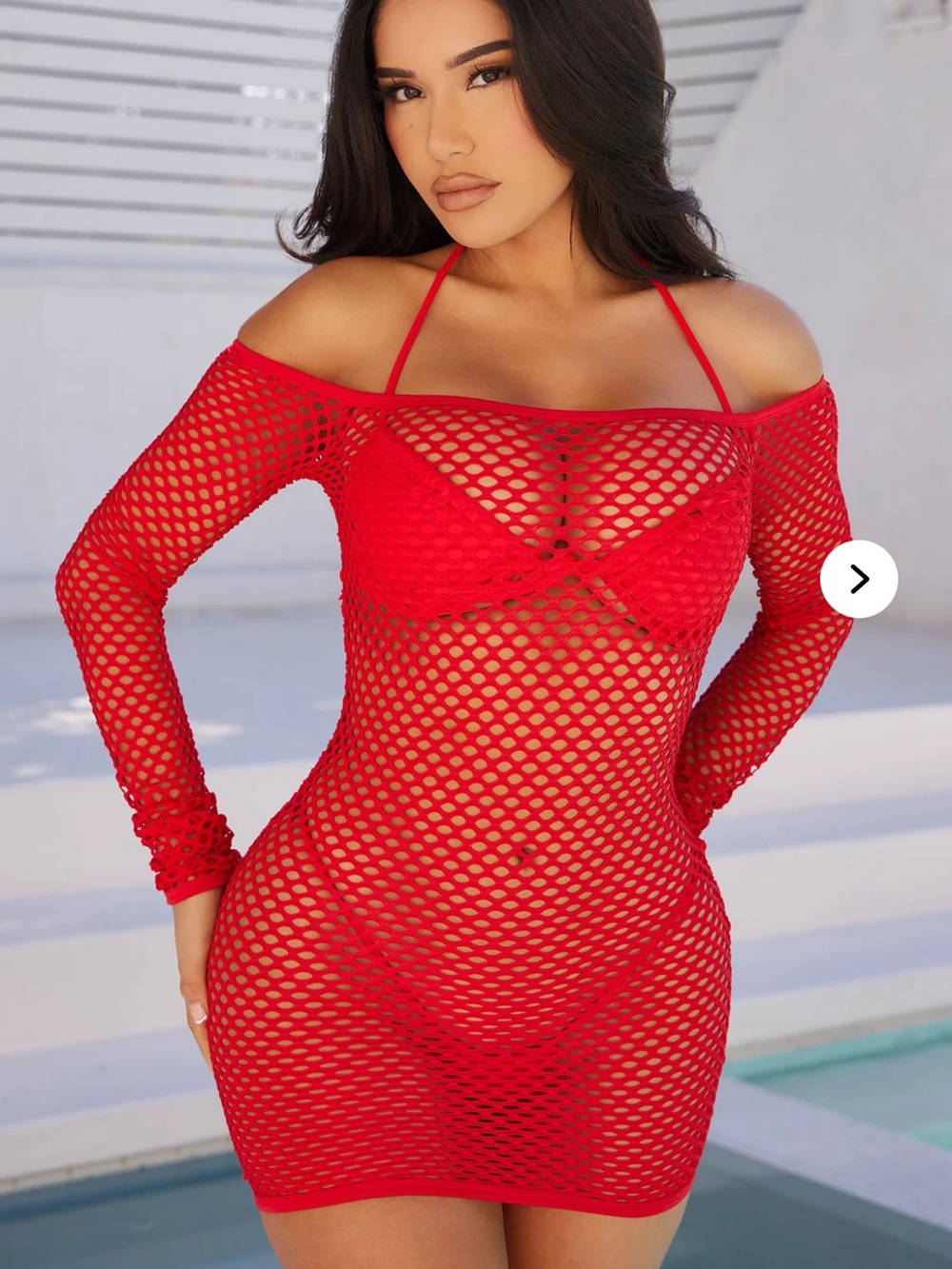 Fashion Nova Red Fishnet Swim Coverup Dress